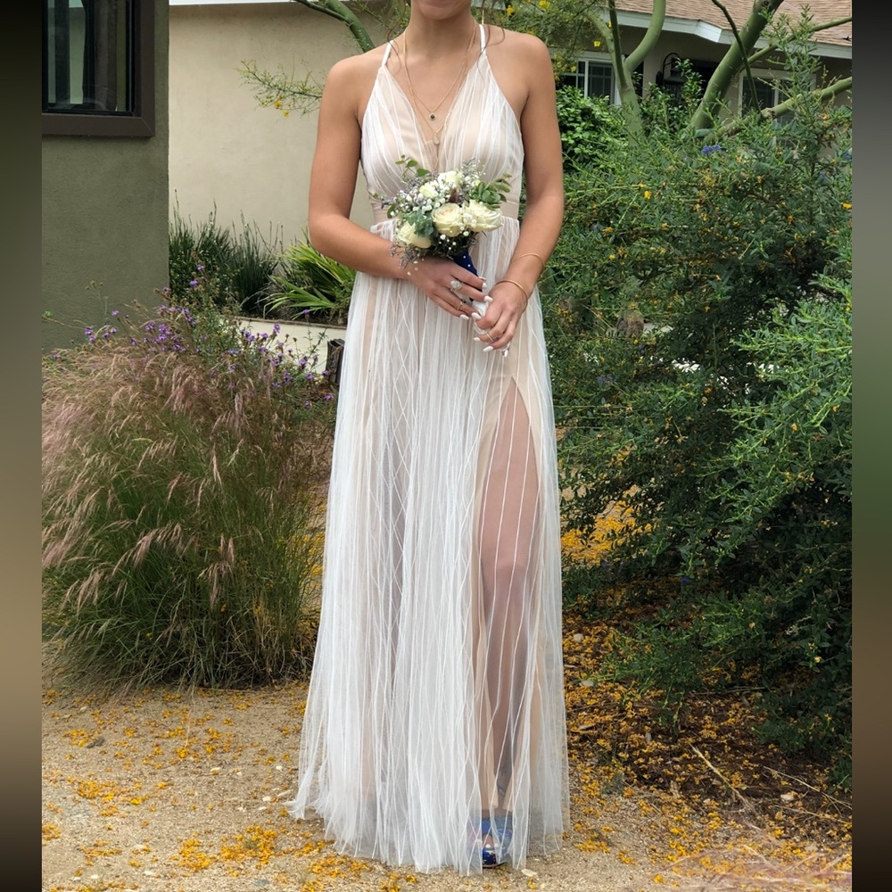 Elegant White Strappy Maxi Dress with Sheer Pleats